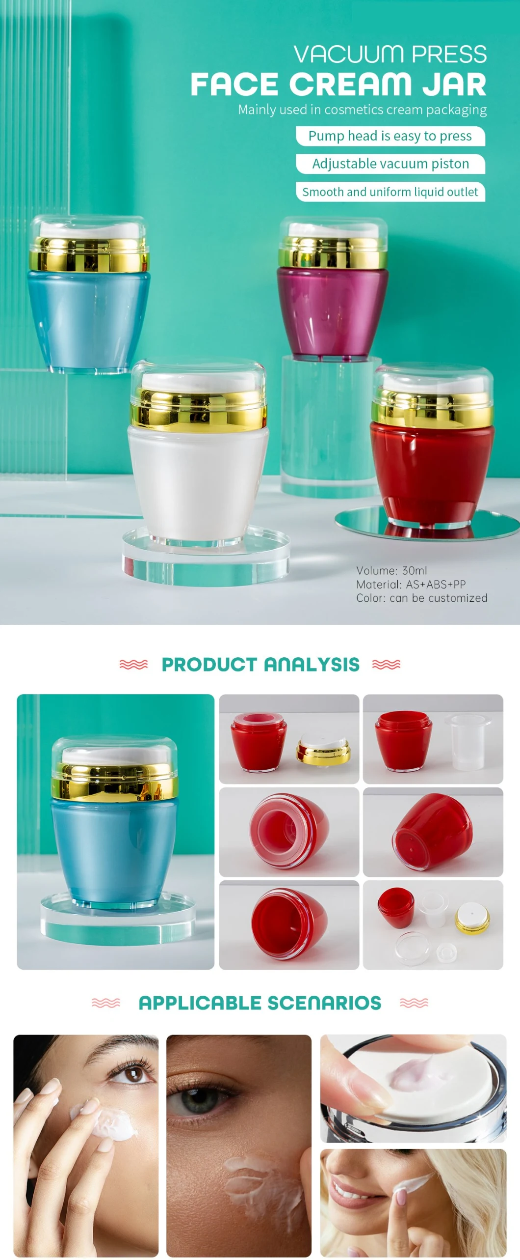 Competitive Price 30ml OEM PP as ABS Red Plastic Transparent Cream Vacuum Airless Press Jar with Lid