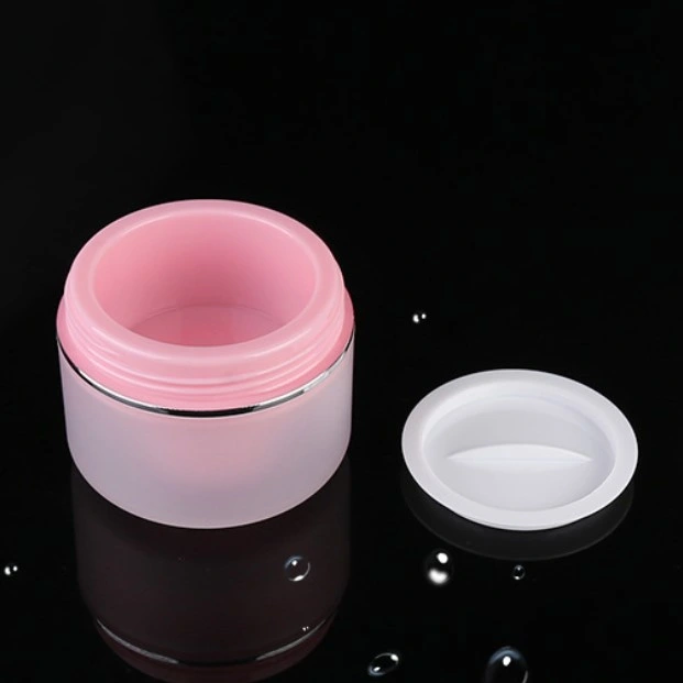 30ml 50ml 100ml Pink Color Matte Finish Frosted Container PP Plastic Skincare Cream Jar with Silver Ring