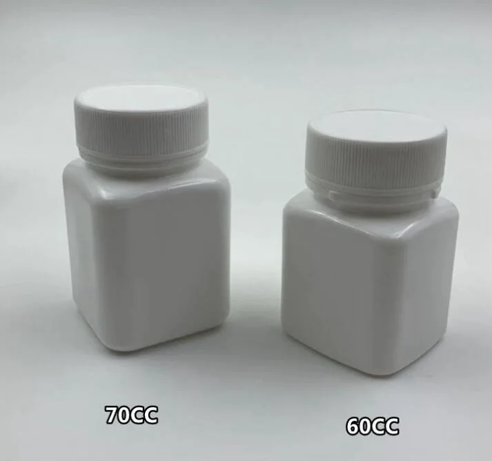 60cc HDPE White Plastic Square Bottle for Vitamins Capsule Tablet