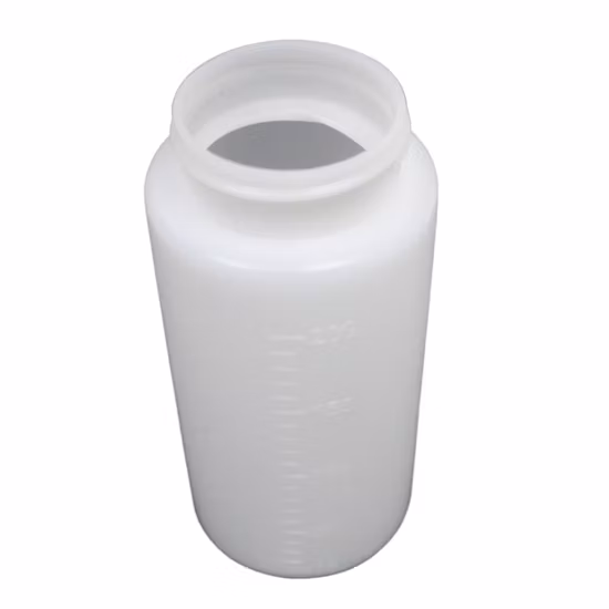 Weiße, runde Getränkeflaschen für kalten Saft, 200 ml, leere HDPE-Kunststoffflasche mit Skalenmarkierung