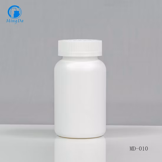 Runde Flasche aus lebensmittelechtem HDPE, weiß, 225 ml, MD-537